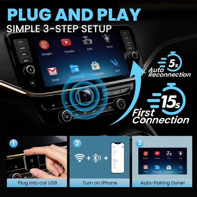 Alt view image 3 of 5 - Nexustratix Wireless CarPlay Adapter for iPhone & Android, Plug and Play