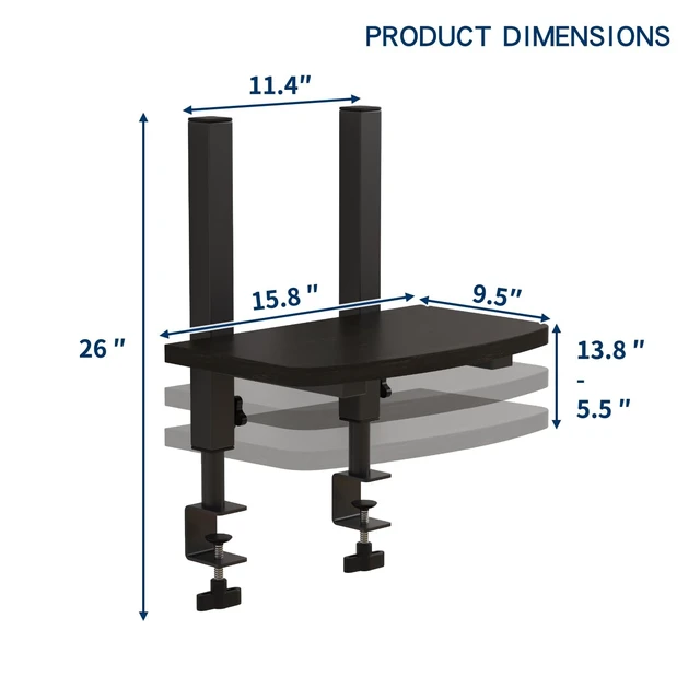 Alt view image 4 of 5 - Mu Guang Adjustable Clamp-On Monitor Riser for Desk, Height Adjustable Monitor Stand with Space-Saving Design, Black MDF Shelf for Home Office, Workstation, and Study Setup (Black)