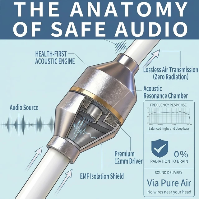 Alt view image 3 of 5 - Air Tube Headphones 3.5mm EMF Free Anti Radiation Wired Earbuds with Noise Reduction Mic & Volume Control Zero EMF Earphones for Pregnancy, Long Calls In Ear Comfort for Android, PC, Laptop