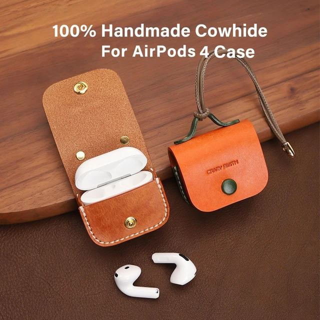 Alt view image 4 of 5 - Handmade Full-Grain Leather Case for AirPods 4, Golden Brown