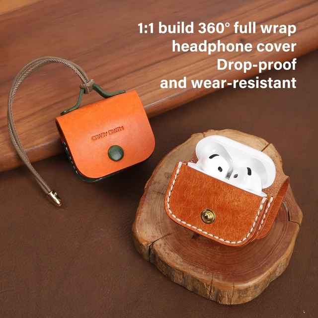 Alt view image 3 of 5 - Handmade Full-Grain Leather Case for AirPods 4, Golden Brown