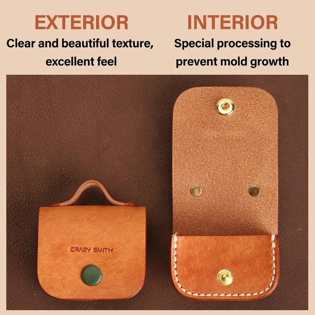 Alt view image 5 of 5 - Handmade Full-Grain Leather Case for AirPods 4, Golden Brown
