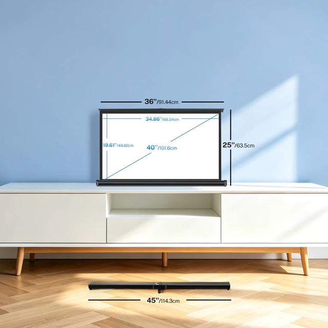 Alt view image 2 of 5 - 40 inch Small Projector Screen, Goldengrainv Retractable Pull Up Screen, Floor Projector Screen, 16:9 4K Portable Screen for Projector, Roll Down Movie Screen for Gaming Indoor, Mini White Screen