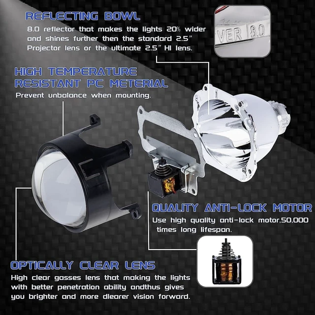 Alt view image 2 of 4 - YUFANYA 2.5Mini Projector Lens LHD Bixenon Projector Lens with 2.5inch Sliver Chrome Shrouds Decoration,High/Low Beam Function Mini H1 Universal Fit for H1 H4 H7 Car Motorcycle Retrofit