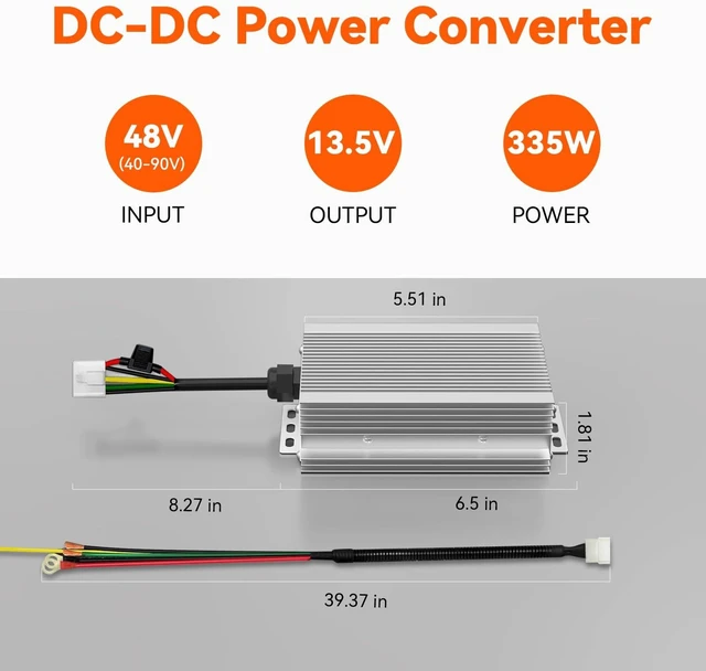 Alt view image 2 of 5 - 48V/72V to 12V Golf Cart Voltage Converter, 25A 335W DC to DC Buck Power Supply, 90% Efficiency, Waterproof IP55 Reducer with Overcurrent & Short-Circuit Protection, 13.5V Output for Golf Cart/Solar