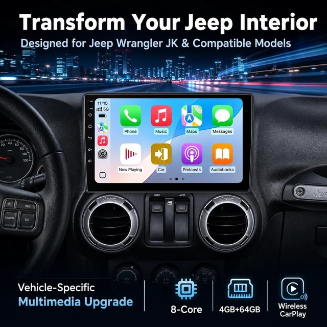 Alt view image 2 of 5 - Sowtizyn for Jeep Wrangler JK Dodge Ram Android Radio Wireless CarPlay Stereo Upgrade