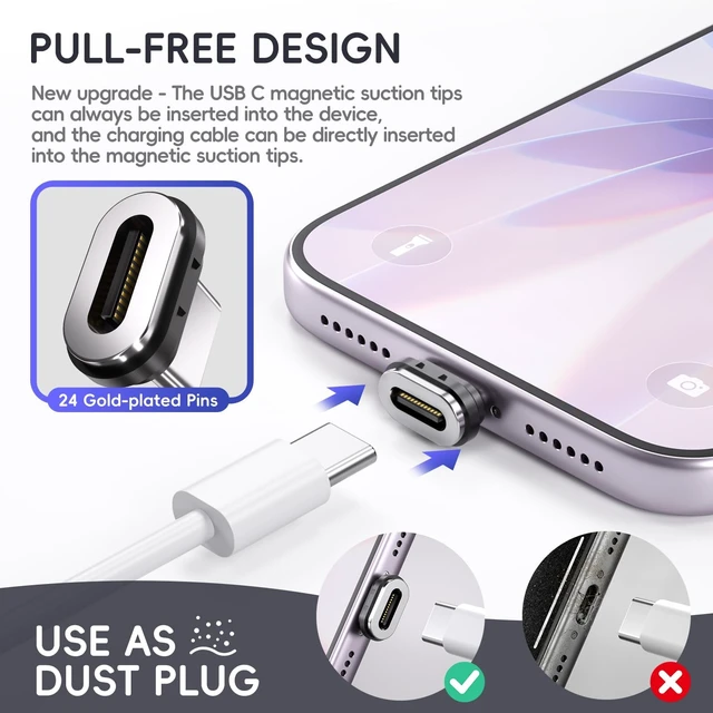 Alt view image 2 of 5 - 240W USB C Magnetic Adapter, 2 Pack 24 Pin Straight Adapter Dust Plug