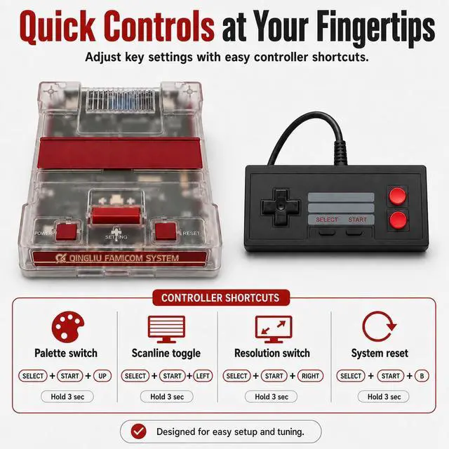 Alt view image 6 of 7 - NES Retro Game Console - 2 Controllers Power ArcadeRetro Arcade HDMI VGA RGBS S-Video AV Output Ports Electronic Gift set new retro game console
