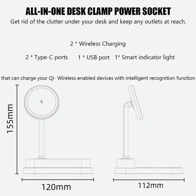 Alt view image 7 of 7 - 4-in 1 Magnetic Wireless Charging Station with Night Light, 15W Fast Mag-Safe Charge for iPhone 16/15/14/13/12 & AirPods, 3-Port Hub (2xType-C, 1xUSB) for Home, Office, Hotel