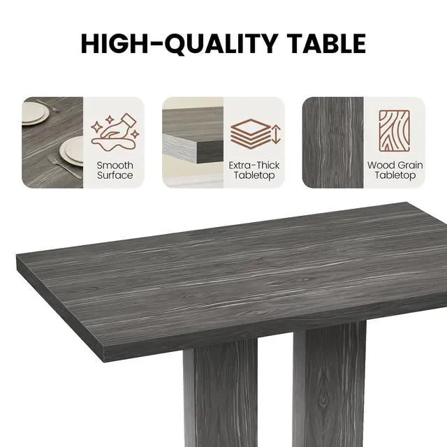 Alt view image 4 of 7 - Dining Table Set for 4-6 People, 46 Inch Modern MDF Oak Kitchen Table with 4 Faux Leather Chairs, Rectangular Dining Room Table Set for Home, Small Spaces, Dark Gray Table + 4 Beige Chairs