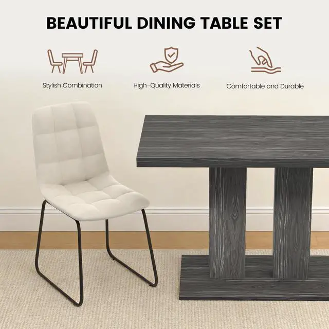 Alt view image 6 of 7 - Dining Table Set for 4-6 People, 46 Inch Modern MDF Oak Kitchen Table with 4 Faux Leather Chairs, Rectangular Dining Room Table Set for Home, Small Spaces, Dark Gray Table + 4 Beige Chairs