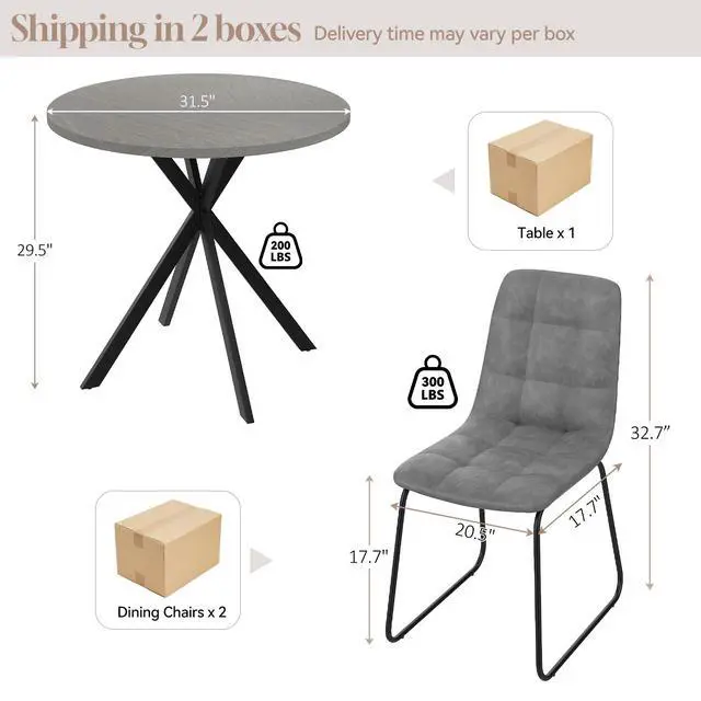 Alt view image 3 of 6 - 31.5" Round Dining Table and Chairs for 2, Mid Century Modern Round Table Set, Space Saving for Apartment Kitchen Dining Room Gray Table +Dark Gray Chairs