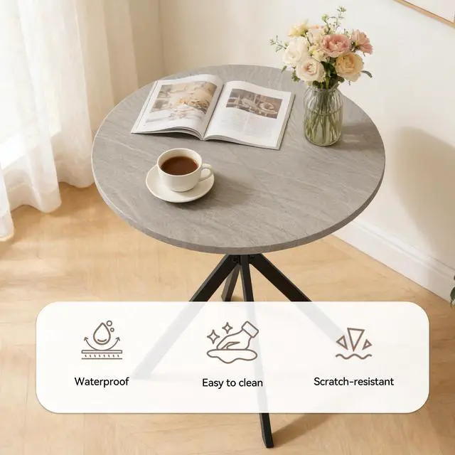 Alt view image 6 of 6 - 31.5" Round Dining Table and Chairs for 2, Mid Century Modern Round Table Set, Space Saving for Apartment Kitchen Dining Room Gray Table +Dark Gray Chairs