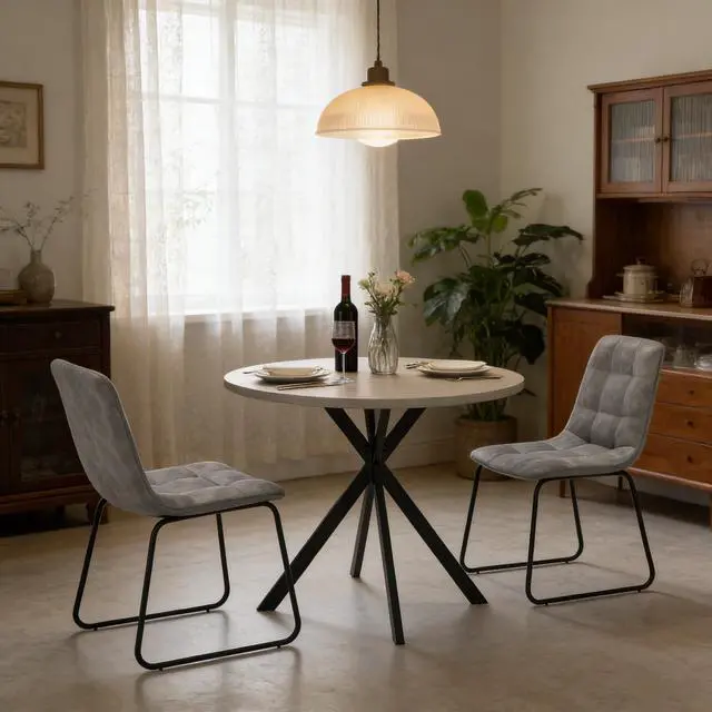 Main image of 31.5" Round Dining Table and Chairs for 2, Mid Century Modern Round Table Set, Space Saving for Apartment Kitchen Dining Room Gray Table +Dark Gray Chairs