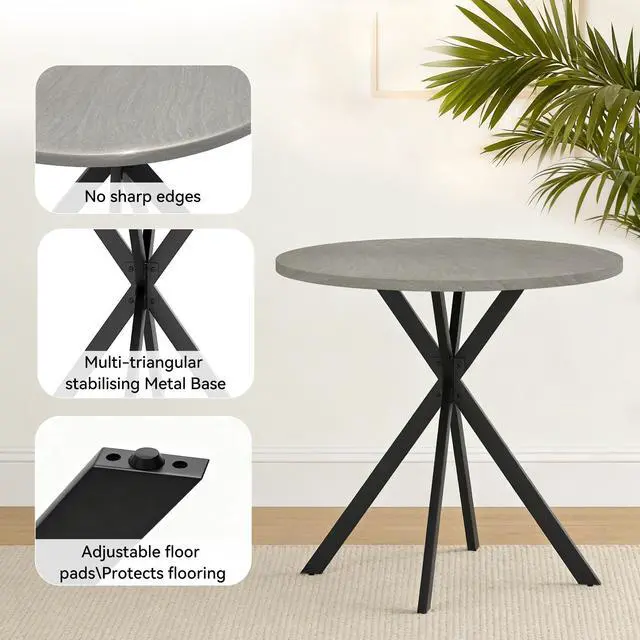 Alt view image 4 of 6 - 31.5" Round Dining Table and Chairs for 2, Mid Century Modern Round Table Set, Space Saving for Apartment Kitchen Dining Room Gray Table +Brown Chairs Gray Table +Beige Chairs