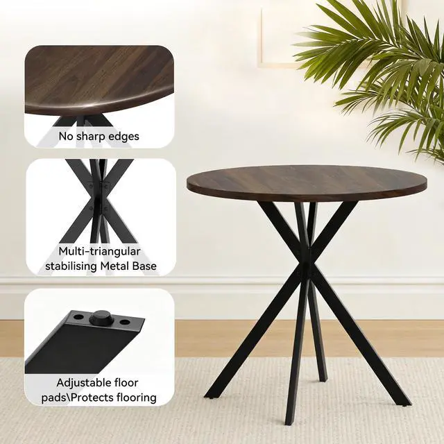Alt view image 4 of 6 - 31.5" Round Dining Table and Chairs for 2, Mid Century Modern Round Table Set, Space Saving for Apartment Kitchen Dining Room Gray Table +Brown Chairs Walnut Table +Brown Chairs