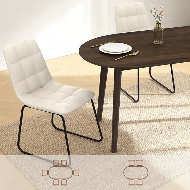 Alt view image 5 of 5 - 63 Inch Dining Table Set for 4 / 6,Modern Wood Dining Table,Leather Dining Chairs 4 / 6,Table and Chairs Set of 4 / 6,Ideal for Kitchen Dining Room Walnut Table With Beige Chairs One Table + 6 Chairs