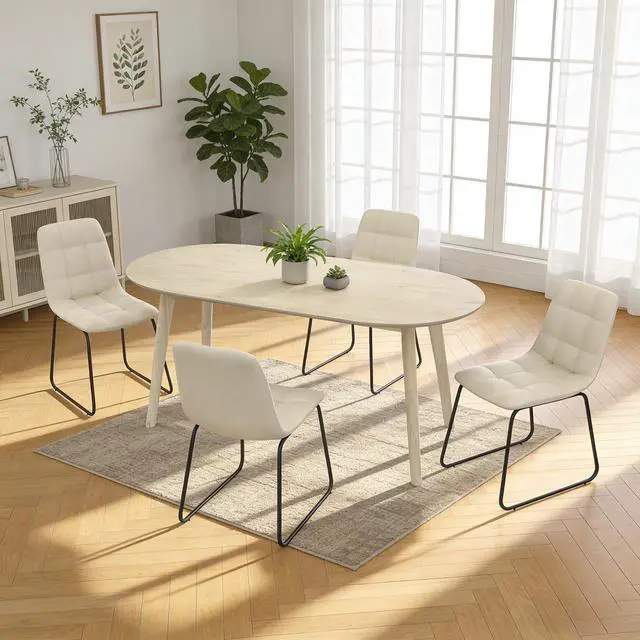 Main image of 63 Inch Dining Table Set for 4 / 6,Modern Wood Dining Table,Leather Dining Chairs 4 / 6,Table and Chairs Set of 4 / 6,Ideal for Kitchen Dining Room