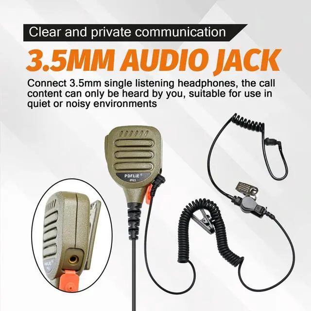 Alt view image 4 of 5 - Pdflie IP65 8 Pin Waterproof Shoulder Mic Walkie Talkie Police Radio Speaker Microphone with 3.5mm Audio Jack Reinforced Cable Compatible with xpr3300e xpr3500e xpr 3300e 3500e (Color Coffee)
