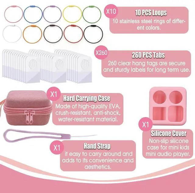 Alt view image 2 of 5 - xcivi Hard Carrying Case, Silicone Skin Cover for YOTO Mini Audio Player, with Card Holder for Yoto Card, Designed for Yoto Cards Rings and Tabs 260PCS Self Adhesive Tabs with 10 Loops (Pink)