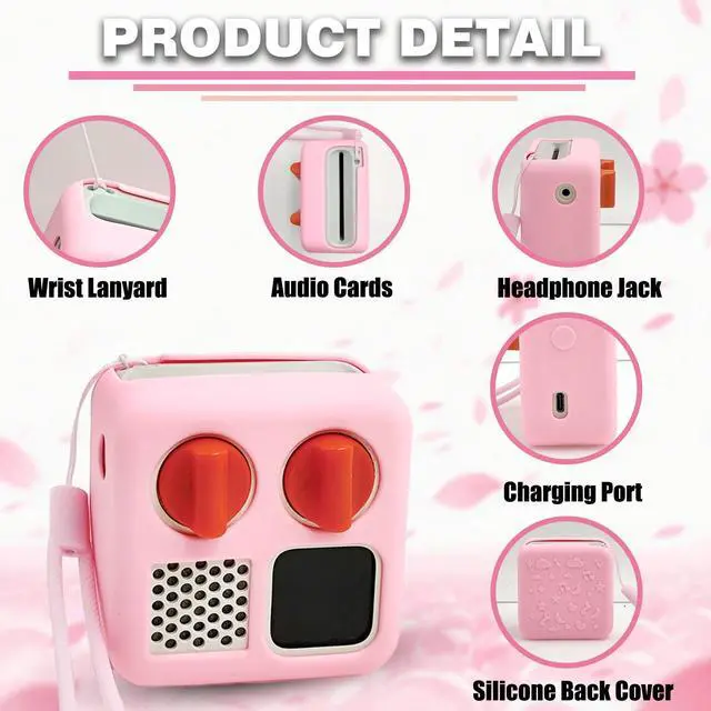 Alt view image 3 of 5 - xcivi Hard Carrying Case, Silicone Skin Cover for YOTO Mini Audio Player, with Card Holder for Yoto Card, Designed for Yoto Cards Rings and Tabs 260PCS Self Adhesive Tabs with 10 Loops (Pink)