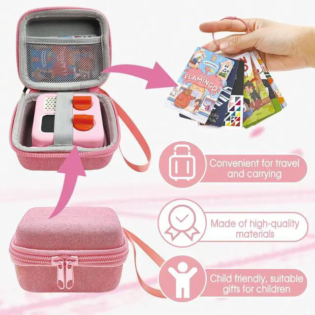 Alt view image 4 of 5 - xcivi Hard Carrying Case, Silicone Skin Cover for YOTO Mini Audio Player, with Card Holder for Yoto Card, Designed for Yoto Cards Rings and Tabs 260PCS Self Adhesive Tabs with 10 Loops (Pink)