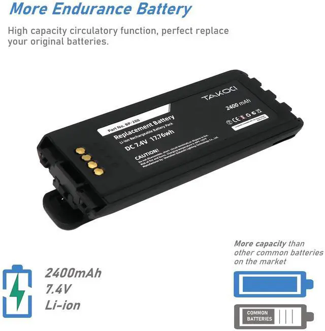 Alt view image 2 of 4 - TAKOCI Replacement Battery for BP-288 IC-A25 IC-A25N IC-A25NE IC-A25CE 2400mAh/7.4V