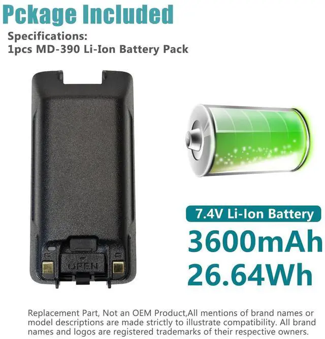 Alt view image 3 of 5 - Accessoryway MD-390 7.4V3600mAh Li-Ion Replacement Battery Pack with USB-C Charging Port, Built-in LED Indicator Compatible with HYT MD-390 and MD-UV390 Plus DMR Two Way Radio