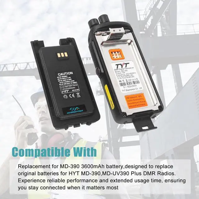 Alt view image 5 of 5 - Accessoryway MD-390 7.4V3600mAh Li-Ion Replacement Battery Pack with USB-C Charging Port, Built-in LED Indicator Compatible with HYT MD-390 and MD-UV390 Plus DMR Two Way Radio