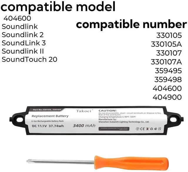Alt view image 2 of 5 - SCESMIA 330107 Battery Replacement Compatible with Bo-se Soundlink Soundlink 2 Soundlink 3 SoundTouch 20 Soundlink II Fits P/N 404600 414255 359495 359498 330107/A 330105A 359498 11.1V 3400mAh