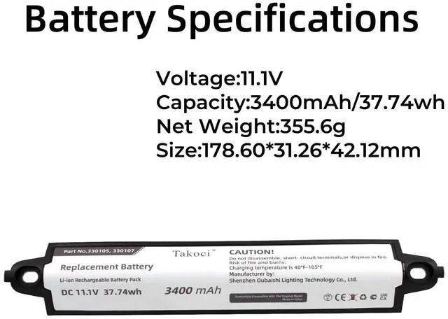 Alt view image 3 of 5 - SCESMIA 330107 Battery Replacement Compatible with Bo-se Soundlink Soundlink 2 Soundlink 3 SoundTouch 20 Soundlink II Fits P/N 404600 414255 359495 359498 330107/A 330105A 359498 11.1V 3400mAh