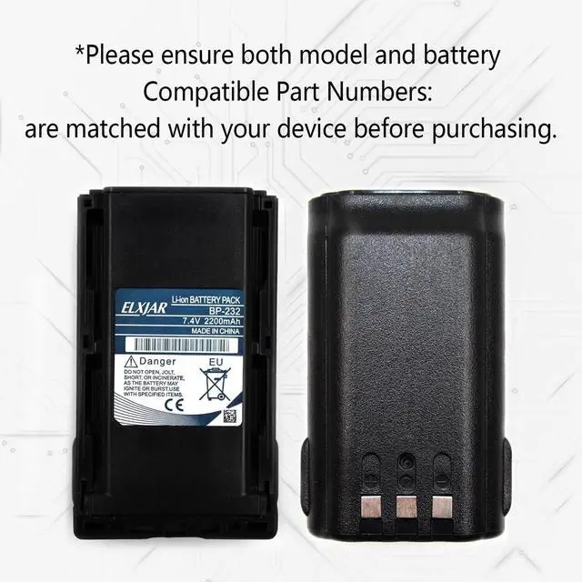 Alt view image 4 of 5 - elxjar (2-Pack) 7.4V 2200mAh BP-232 Li-Ion Battery Replacement for Icom Radios A14 A14S F14 F14S F24 F33GT F43G F43GT F3011 F3021