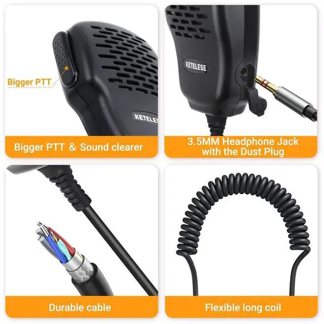 Alt view image 4 of 5 - KETELESE IP67 Waterproof Heavy Speaker Mic, 2 Pin Shoulder Mic with 3.5mm Audio Jack, Compatible with BaoFeng Retevis, Walkie Talkie Microphone-2 Pack
