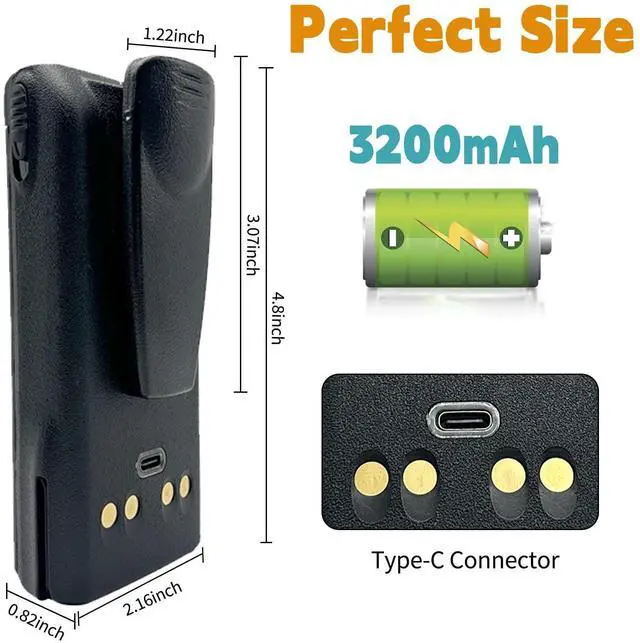 Alt view image 3 of 5 - Fascinatacc NNTN7335B NNTN7335 NNTN7335A 3200mAh Li-ion Battery USB Type C for XTS1500 XTS2500 XTS2250 PR1500 MT1500 Portable Radio NNTN7554 NTN9858C NTN9858 NTN9857C with Belt Clip