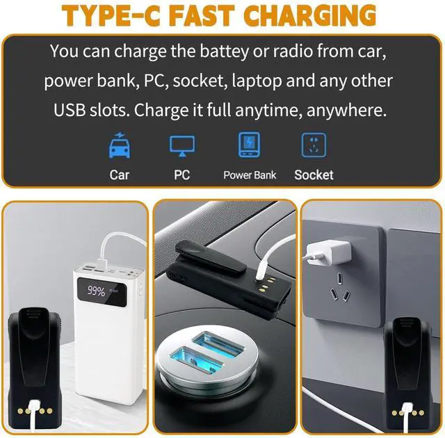 Alt view image 5 of 5 - Fascinatacc NNTN7335B NNTN7335 NNTN7335A 3200mAh Li-ion Battery USB Type C for XTS1500 XTS2500 XTS2250 PR1500 MT1500 Portable Radio NNTN7554 NTN9858C NTN9858 NTN9857C with Belt Clip
