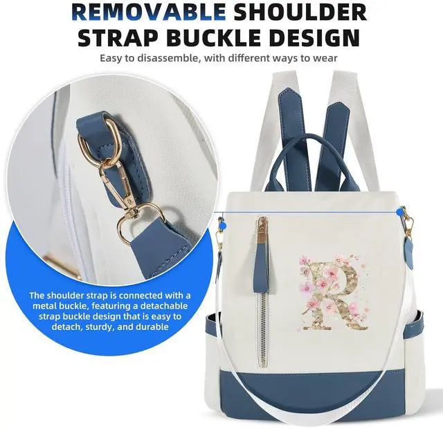 Alt view image 2 of 5 - QIBANHUA Backpack for Women & Men 11 inches Laptop Backpack with Initials Backpack Purse with Anti-Theft Pocket Tote Shoulder Bag (R)