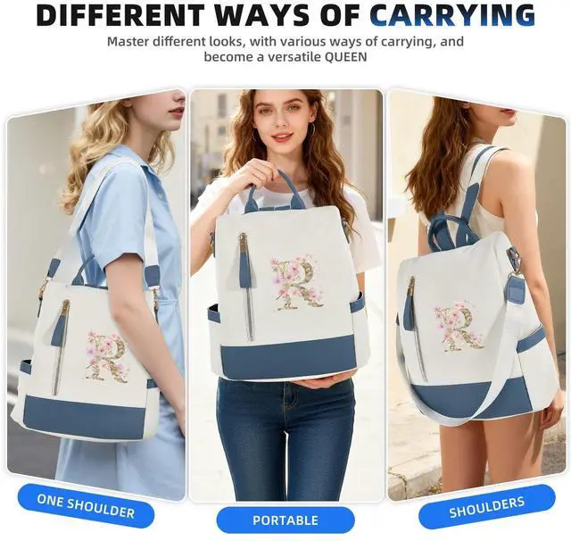 Alt view image 4 of 5 - QIBANHUA Backpack for Women & Men 11 inches Laptop Backpack with Initials Backpack Purse with Anti-Theft Pocket Tote Shoulder Bag (R)