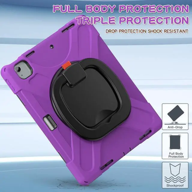 Alt view image 3 of 5 - Batianda Case for iPad Air 11 inch 2025 2024 M3/M2 Chip Heavy Duty Rugged Durability Silicone Tablet Cover with 360 Rotating Ring Foldable Kickstand & Shoulder Strap, Purple