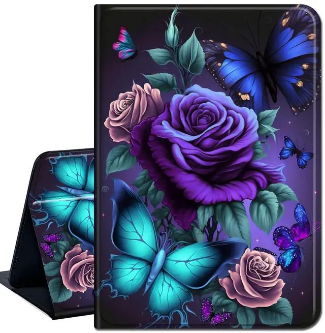Main image of Case for iPad 9.7 Inch iPad 6th/5th Generation Case 2018 2017(Model: A1893 A1954 A1822 A1823),Slim Lightweight Smart Shell Stand Cover for iPad 9.7 Inch 2018/2017,Blue Pink Roses Butterfly