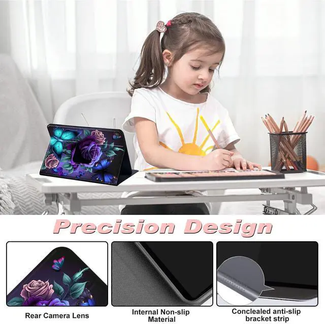 Alt view image 3 of 5 - Case for iPad 9.7 Inch iPad 6th/5th Generation Case 2018 2017(Model: A1893 A1954 A1822 A1823),Slim Lightweight Smart Shell Stand Cover for iPad 9.7 Inch 2018/2017,Blue Pink Roses Butterfly