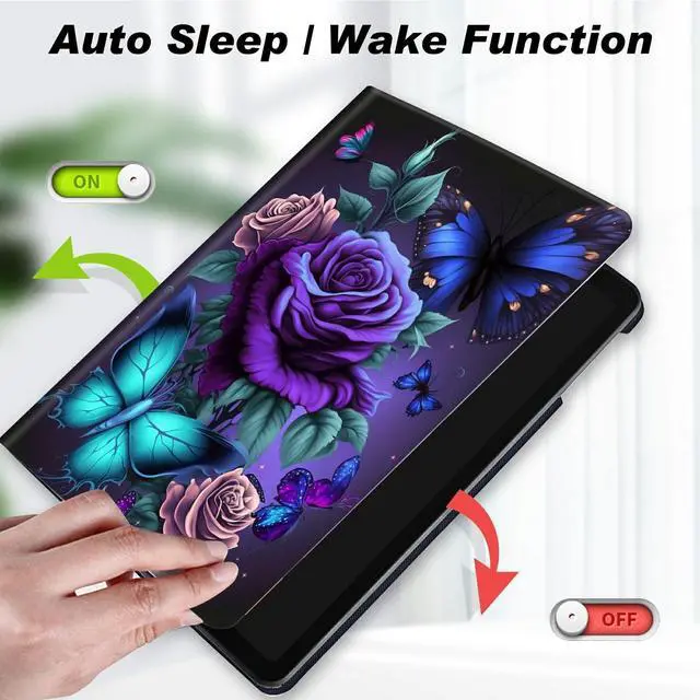Alt view image 4 of 5 - Case for iPad 9.7 Inch iPad 6th/5th Generation Case 2018 2017(Model: A1893 A1954 A1822 A1823),Slim Lightweight Smart Shell Stand Cover for iPad 9.7 Inch 2018/2017,Blue Pink Roses Butterfly