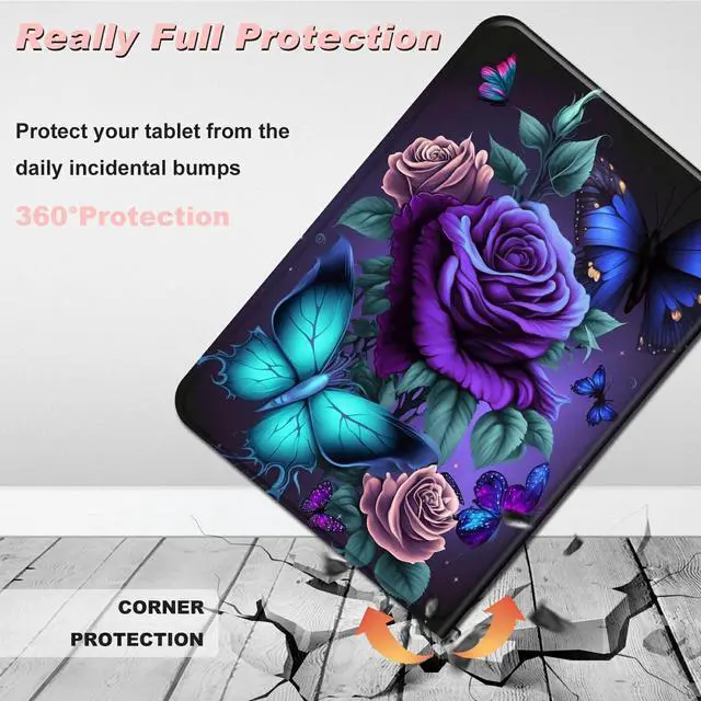 Alt view image 5 of 5 - Case for iPad 9.7 Inch iPad 6th/5th Generation Case 2018 2017(Model: A1893 A1954 A1822 A1823),Slim Lightweight Smart Shell Stand Cover for iPad 9.7 Inch 2018/2017,Blue Pink Roses Butterfly