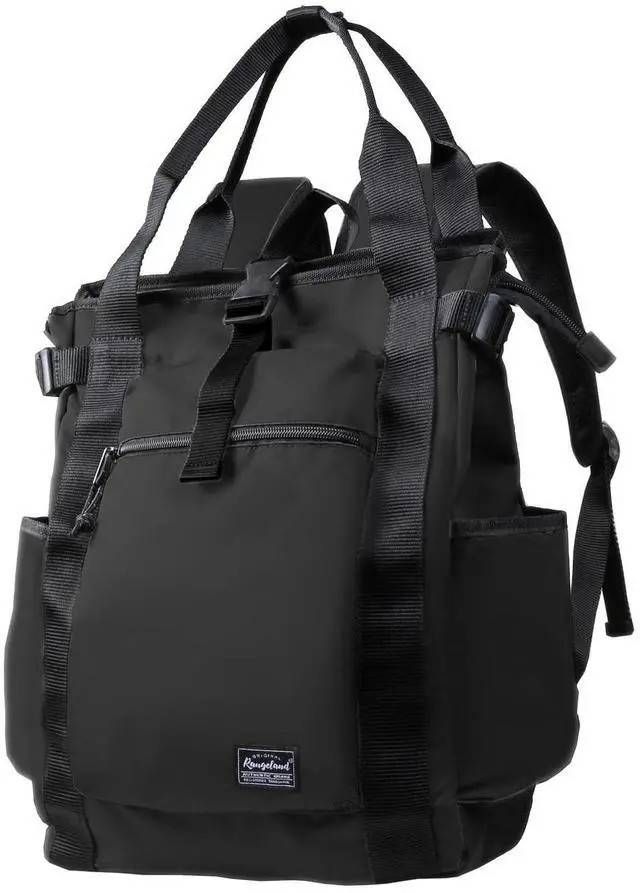 Main image of Rangeland Unisex Laptop Tote Backpack Convertible Lightweight Nylon Water-Resistant Everyday Shoulder Tote bag Backpack with Water Bottle Pocket Work Travel, All Black