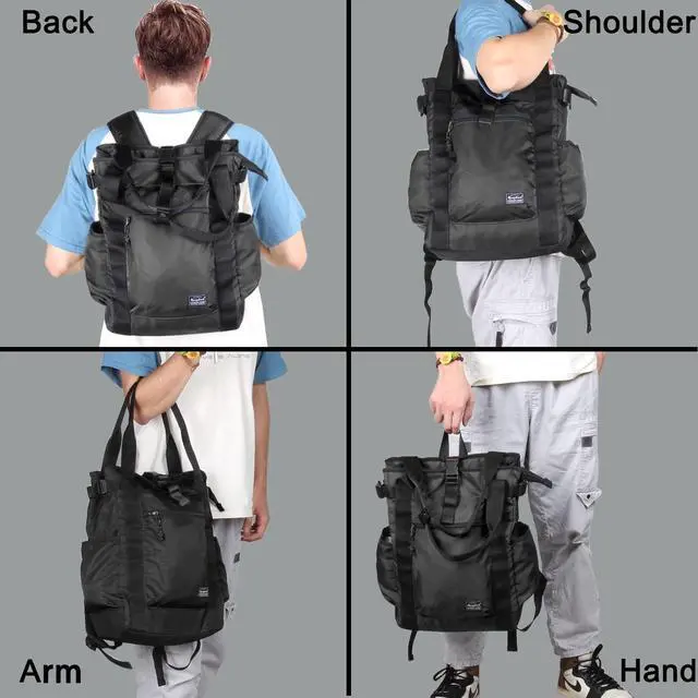 Alt view image 3 of 5 - Rangeland Unisex Laptop Tote Backpack Convertible Lightweight Nylon Water-Resistant Everyday Shoulder Tote bag Backpack with Water Bottle Pocket Work Travel, All Black