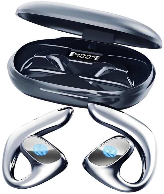 Main image of Essonio Open-Ear Headphones, True Wireless Bluetooth Earphones with Microphone, Low Latency Earhook Earbuds with 30 Hours of Playtime, Fast Charging, IP45 Water-Resistant, Bluetooth5.1 Black