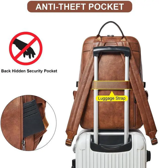 Alt view image 4 of 5 - Shrrie Vegan Leather Laptop Backpack for Women,17 Inch Computer Backpack Purse for Work Business College Travel Teacher Nurse with Anti-theft Pocket & Giant Tumbler Holder Pocket,Caramel Brown