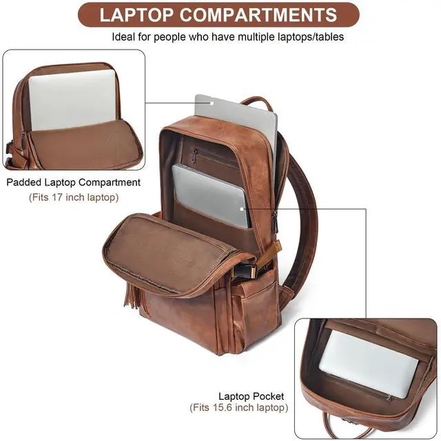 Alt view image 5 of 5 - Shrrie Vegan Leather Laptop Backpack for Women,17 Inch Computer Backpack Purse for Work Business College Travel Teacher Nurse with Anti-theft Pocket & Giant Tumbler Holder Pocket,Caramel Brown