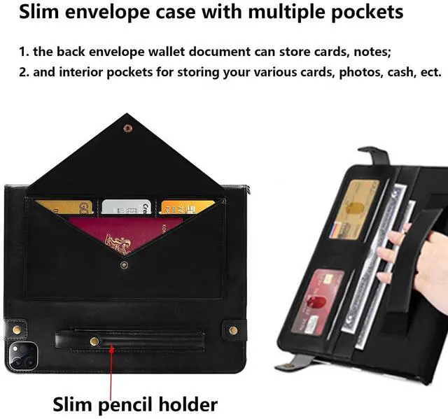 Alt view image 5 of 5 - UUcovers Crossbody Handbag Case for iPad Pro 11 inch M4 2024 (Model: A2836 A2837 A3006) with Pencil Holder/Shoulder Strap/Hand Strap/Pockets, Stand PU Leather Carrying Magnetic Wallet Cover, Black