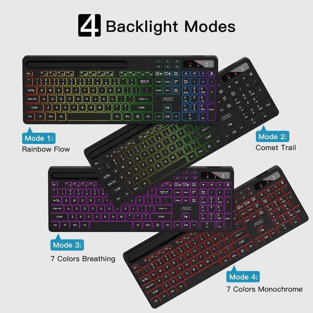 Alt view image 2 of 5 - AOC KB600 Wireless Keyboard with 7-Color RGB Backlit, Light Up Keys - Black