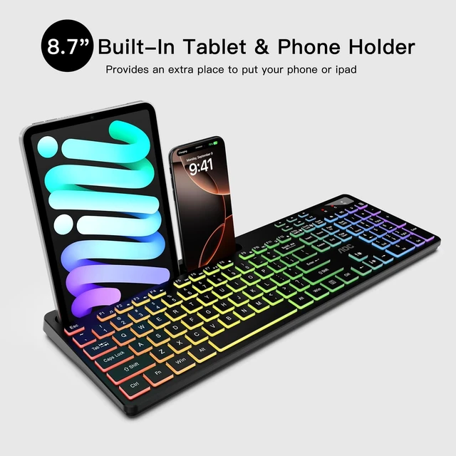 Alt view image 4 of 5 - AOC KB600 Wireless Keyboard with 7-Color RGB Backlit, Light Up Keys - Black